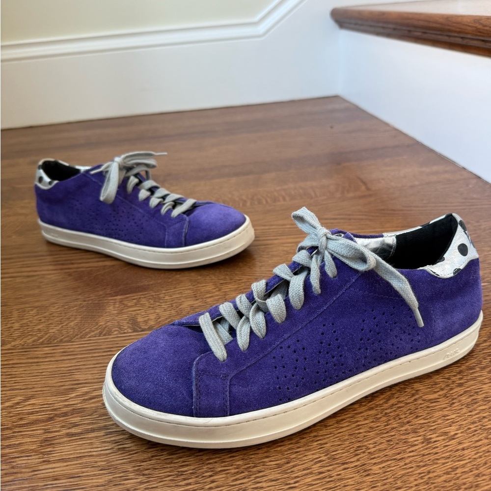 P448 John Sneakers Lace Up Suede Leather Purple Polka Dot Classic Comfy 37